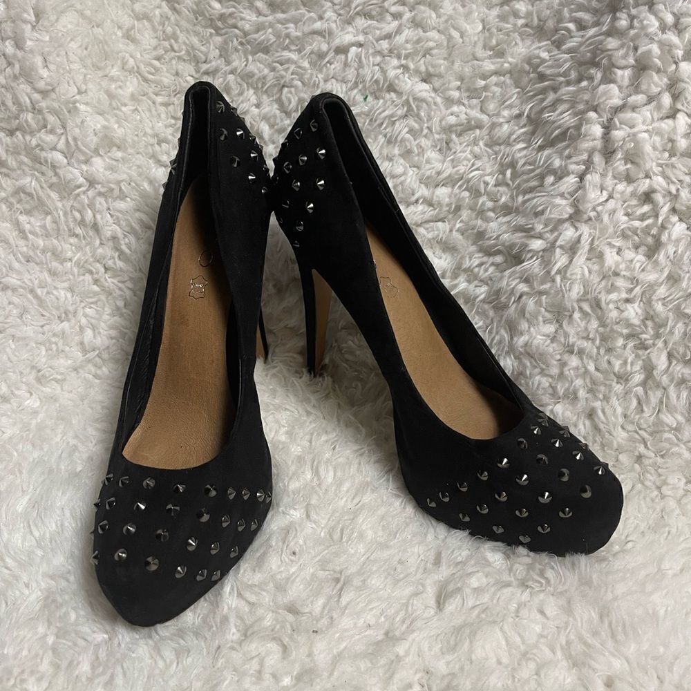ALDO Michelino Synthetic suede Black studded Platform Heels EU R SZ41 US10.5 - Picture 3 of 10